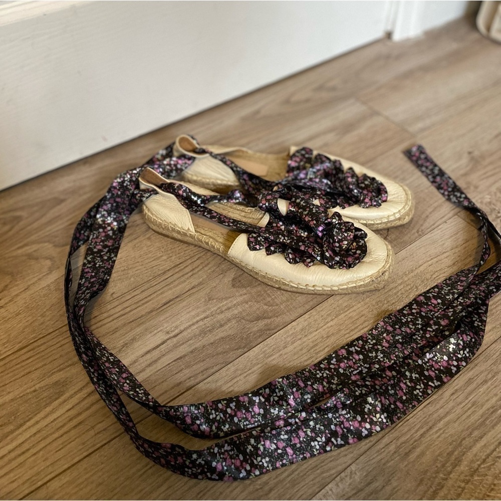 Iris & Ink White Leather espadrilles with floral tie